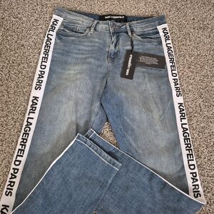 Karl Lagerfeld Light Blue Straight-Leg Jeans with White Logo Side Tape